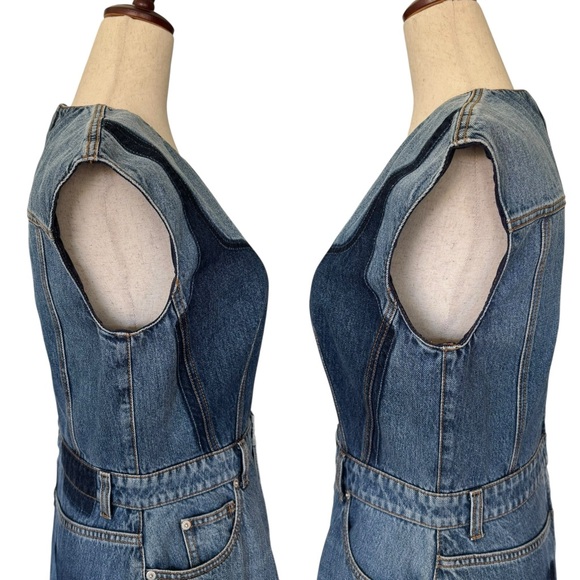 Alexander McQueen 2021 Runway Washed Denim Shadow Bodice Midi Dress sz 44 US 8 - Picture 7 of 16